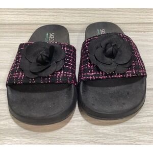 SKECHERS Women's (Size 10) Slides Sandals Plush Foam Flower Accent